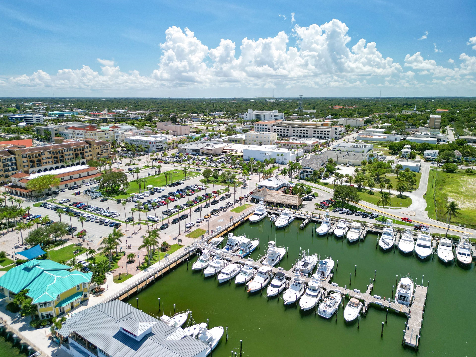 Downtown Fort pierce waterfront and boat harbor on the Treasure Coast of Florida in St. Lucie County